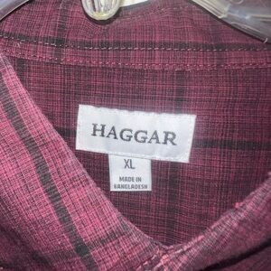 Haggar Men's Maroon Checkered Shirt